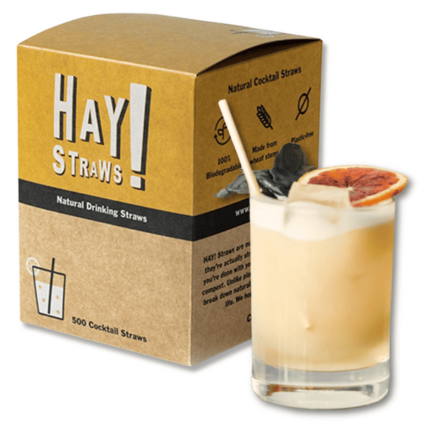Cocktail straws - 100 Pack, 5inch Original® Hay Straws. 100% biodegradable and compostable drinking straws, made from natural wheat stems. Perfect for cold or hot drinks, HAY! drinking straws never get soggy, they stay sturdy in hot and cold drinks.
