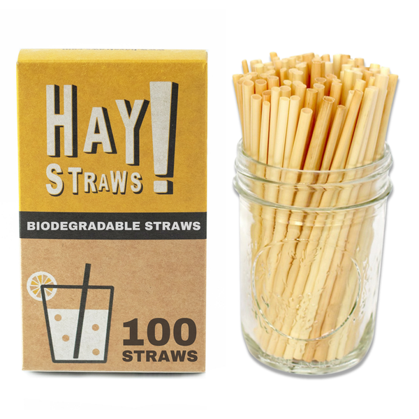 Cocktail straws - 100 Pack, 5inch Original® Hay Straws. 100% biodegradable and compostable drinking straws, made from natural wheat stems. Perfect for cold or hot drinks, HAY! drinking straws never get soggy, they stay sturdy in hot and cold drinks.