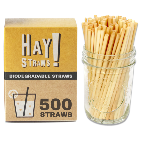 Cocktail straws - 500 Pack, 5inch Original® Hay Straws. 100% biodegradable and compostable drinking straws, made from natural wheat stems. Perfect for cold or hot drinks, HAY! drinking straws never get soggy, they stay sturdy in hot and cold drinks.