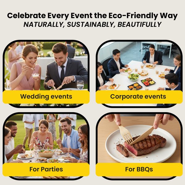 The best wooden cutlery for weddings events parties BBQs and corporate events. This HAY! Straws bamboo cutlery set will make any event more ecofriendly