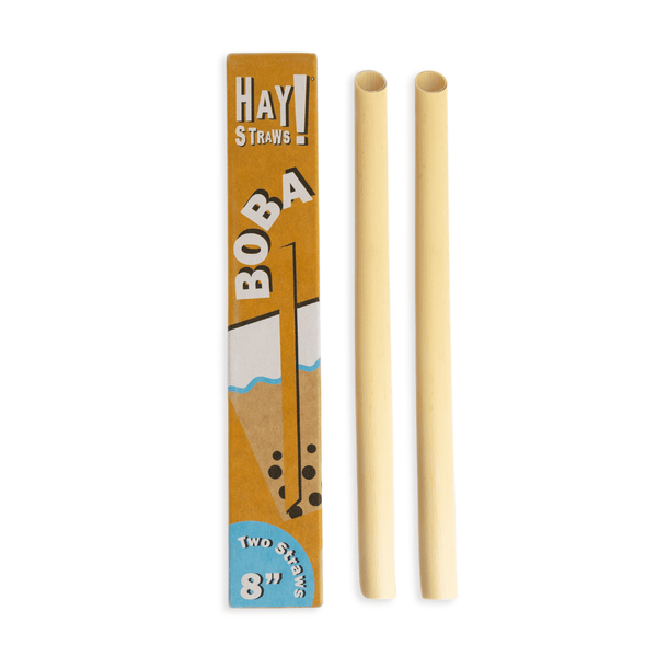 HAY! Straws Boba Straw two pack, two bubble tea straws similar looking to a bamboo boba straw in a plastic-free package
