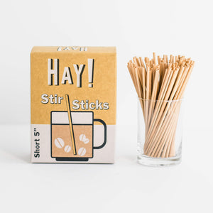 Short stirrers for coffee, short cocktail glass: Replace plastic or wooden stirrers for these HAY! Stir Sticks. Made from the stem of a wheat plant, tested gluten-free and never soggy. Grab a full case for your business. 