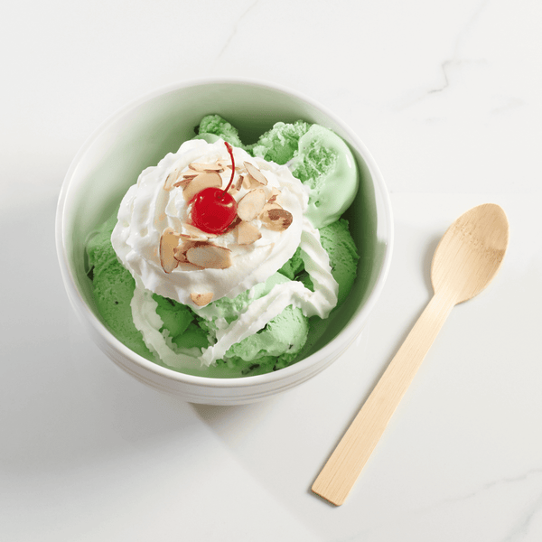 Hay Straws Bamboo Cutlery, unwrapped bamboo cutlery spoon with icecream sunday