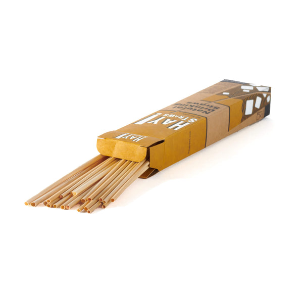 Tall size - 50 Pack drinking straws. Up your home cocktail game with these elegant, plastic-free drinking straws. Compostable, made from natural wheat stems. Grab a 50 pack to entertain at home or keep one handy in your bag or car for your favourite to-go drinks.