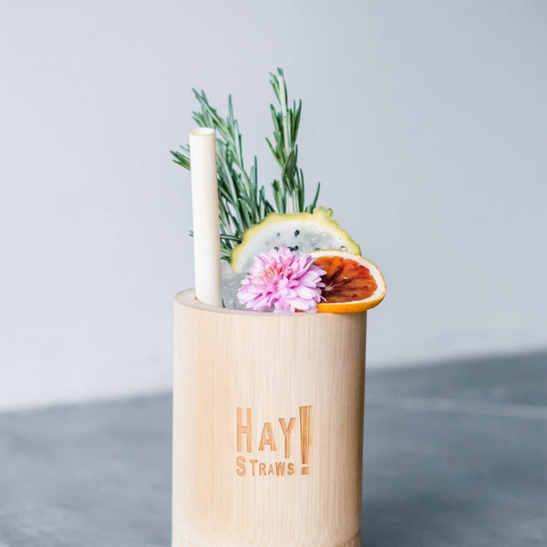 Garnished mug with Jumbo XL HAY! Straws. Jumbo XL straws are 100% biodegradable and compostable. With inner Diameter of 7.5-10mm, this strong Jumbo with extra width will last a large milkshake. Full Case available for wholesale businesses (1500 disposable straws).