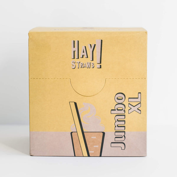 Jumbo XL straws by HAY! Straws are 100% biodegradable and compostable. Our Jumbo XL is the best size for shakes, crushed ice or frozen drinks for your takeout business. Full Case available for wholesale (1500 disposable straws). With inner Diameter of 7.5-10mm, this Jumbo with extra width will last a large milkshake.
