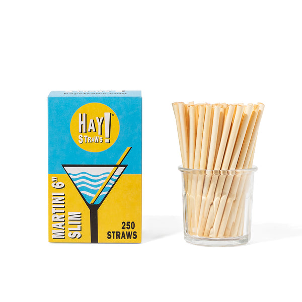 HAY! Straws Jumbo Slim Martini 6” 250 Pack drinking straws six on a white background compostable biodegradable plastic free wholesale quantity ideal for cocktails thin liquids hot or cold drinks