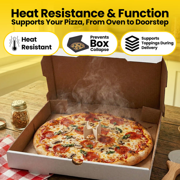 Heat resistant pizza saver by HAY! straws eco friendly restaurant supplies, this bamboo pizza saver in a delivery pizza box will prevent box collapse and supports toppings during delivery