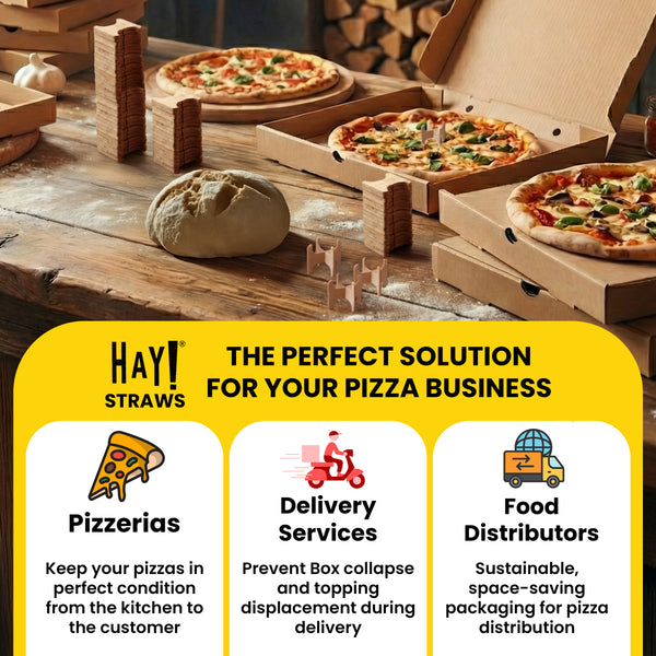 Eco-friendly solutions for pizza businesses, try HAY! straws bamboo pizza savers made for pizzerias delivery services and food distributors 