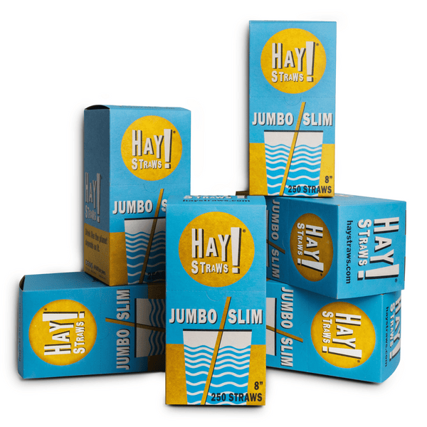 HAY Straws Jumbo Slim Straws made from reed plant stems, a bulk case of 1500 biodegradable drinking straws, 8” length, non soggy straws, compostable straws, natural straws