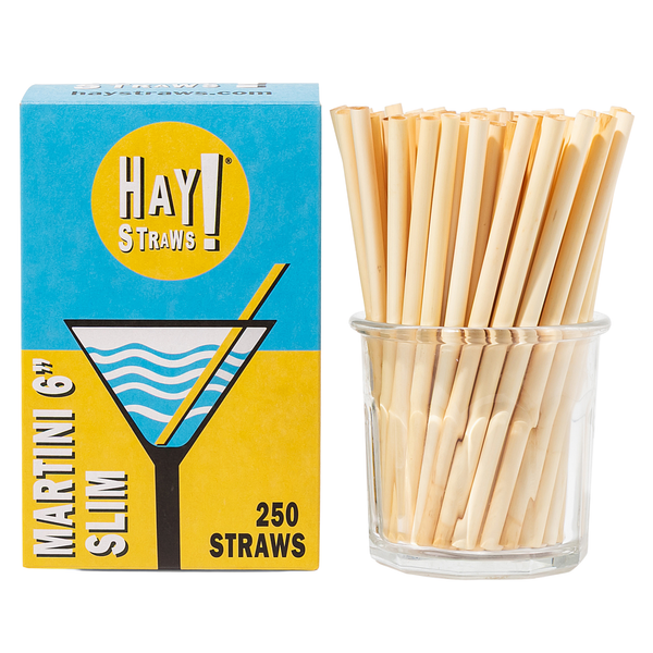 HAY! Straws Jumbo Slim Martini 6” 250 Pack drinking straws six on a white background compostable biodegradable plastic free wholesale quantity ideal for cocktails thin liquids hot or cold drinks