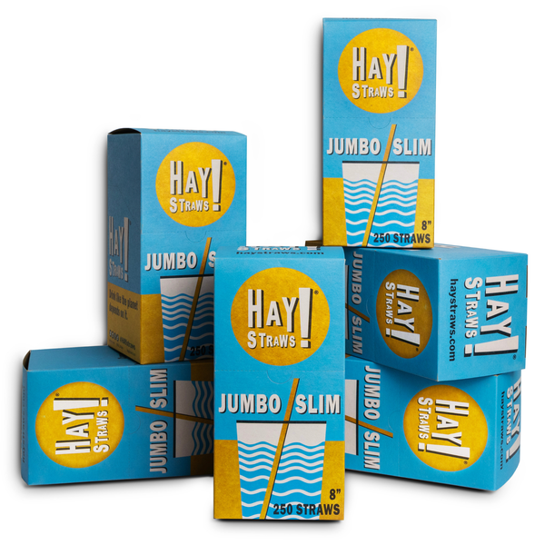 HAY Straws Jumbo Slim Straws made from reed plant stems, a bulk case of 1500 biodegradable drinking straws, 8” length, non soggy straws, compostable straws, natural straws