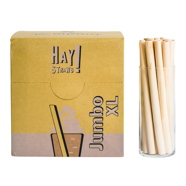 250 Pack - Jumbo XL. Inner Diameter 7.5-10mm, this fun Jumbo with extra width will last a large milkshake. Wholesale Full Case available with 1500 disposable straws. Great for takeout business or to entertain Friends and Family. Inner Diameter 7.5-10mm. HAY! Straws® are 100% biodegradable and compostable.