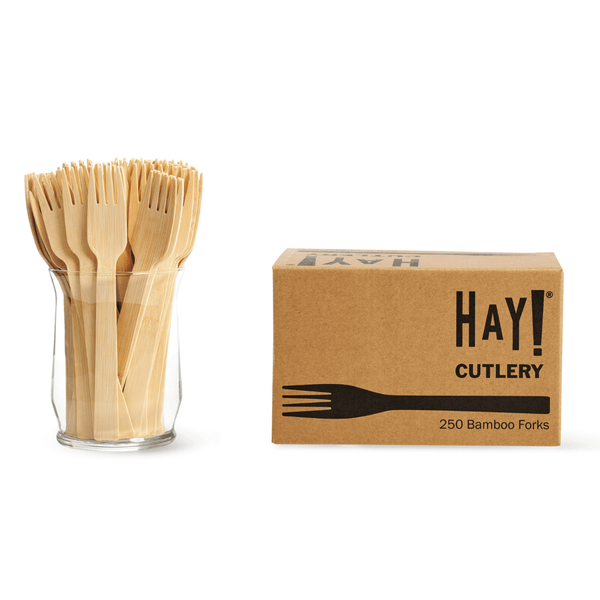 Hay Straws Bamboo Cutlery, unwrapped bamboo cutlery fork 250 pack