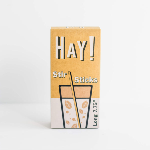Replace plastic or wooden stirrers in your business for these HAY! Stir Sticks. Made from the stem of a wheat plant, tested gluten-free and never soggy. Grab a full case for your business today.  HAY! Stir Sticks are perfect for stirring hot drinks or an iced beverage. Long 7.75in and Short 5in sizes available.