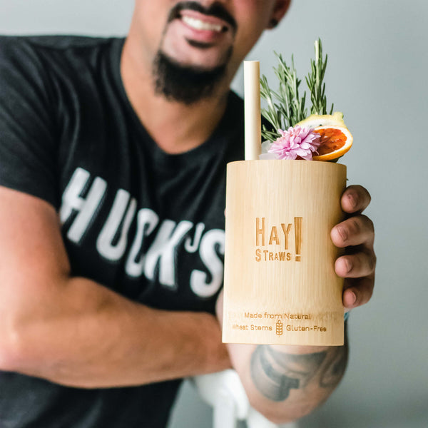Garnished mug with Jumbo XL straw. Ditch plastic straws now! Shop the super wide, Jumbo XL by HAY! Straws®: Never soggy, natural straws made from reed stems. They're 100% biodegradable and compostable. This Jumbo with extra width is perfect for frozen thick shakes, smoothies, Bloody Mary's and crushed ice drinks. 